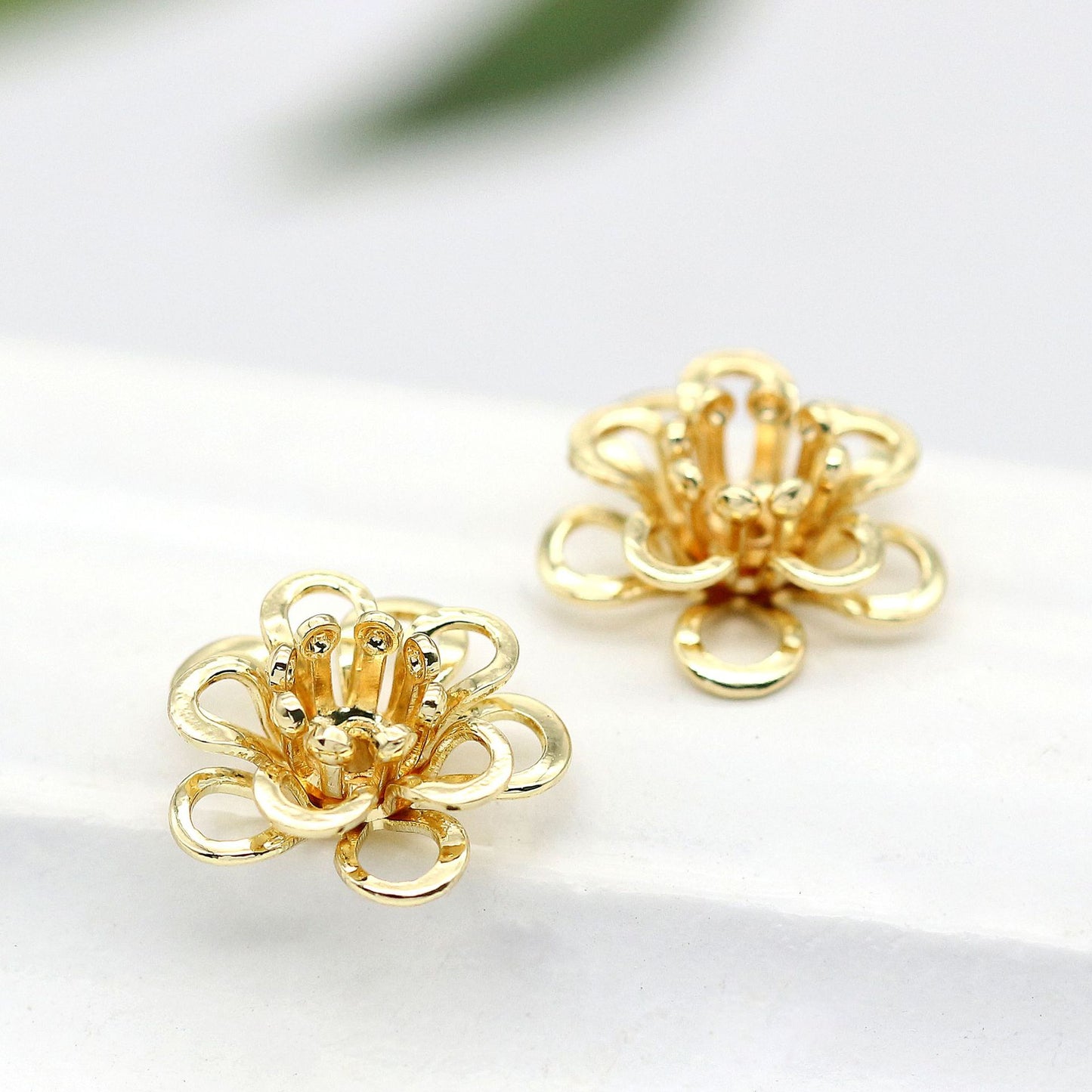 10 capuchons de perles florales, tasse 14K GF, entretoise de perles de charme
