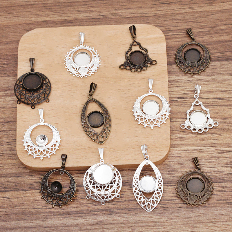 200 Floral Charm Pendant 18KGP 8mm 10mm 12mm Round Cabochon Blank Base Gemstone Piece Setting