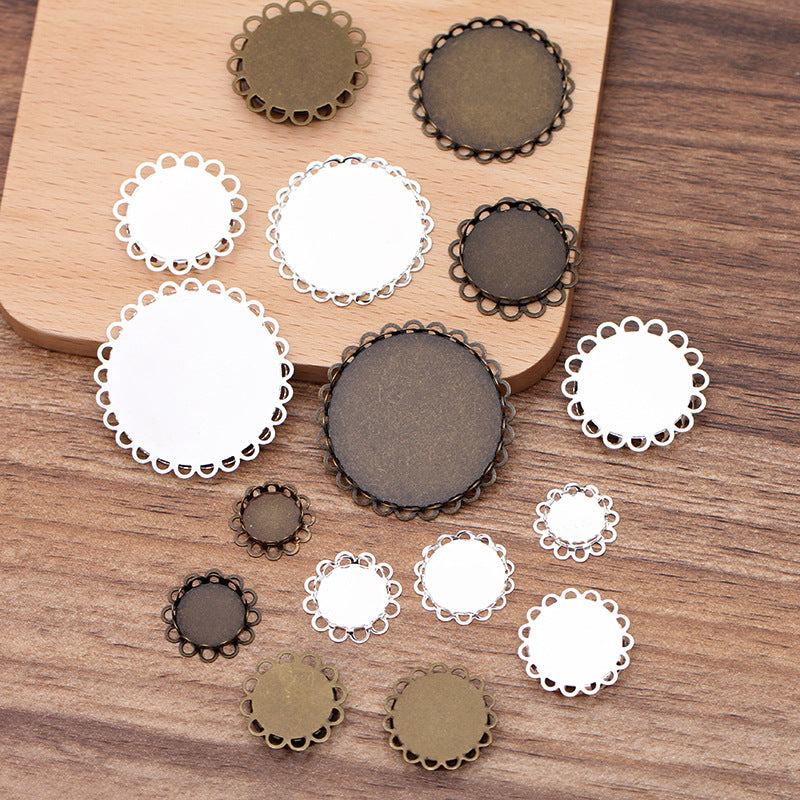 30 Scallop Edge Bezel Cup Charm Flat Back Settings 18KGP 14mm 16mm 18mm 20mm 25mm 30mm Round Cabochon Rhinestone Zircon Gemstone Blank Base