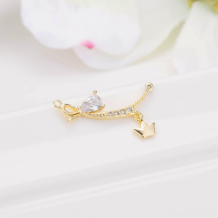 2 connecteurs de branche de charme de couronne à double boucle ornés de strass 14K GF