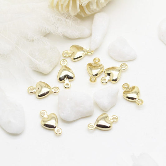 100 connecteur de charme minuscule coeur brillant à double boucle 14K GF