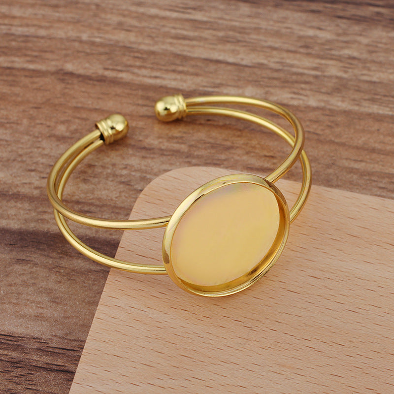 5 Bezel Cup Open Circle Bangle 18KGP 25mm Round Cabochon Blank Base Gemstone Setting