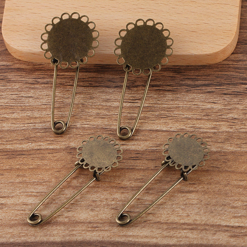 200 bord pétoncle Pad charme broche sûre Bronze Antique 20mm 13x18mm Cabochon Base vierge réglage des pierres précieuses