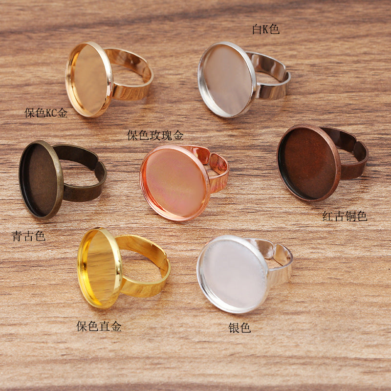 20 Plain Bezel Cup Open Circle Ring 18KGP 10mm 12mm 14mm 16mm 18mm 20mm Round Cabochon Blank Base Gemstone Setting
