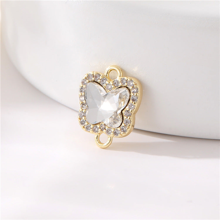 2 Double boucle étoile papillon coeur lune diamant charme connecteur strass embelli 14K GF