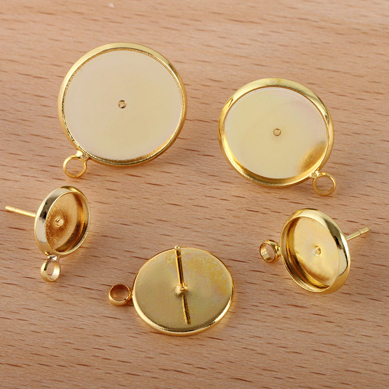 Boucles d'oreilles à tige avec boucle, 100, 18KGP, 8mm, 10mm, 12mm, 14mm, 16mm, cabochon rond, Base vierge, sertissage de pierres précieuses