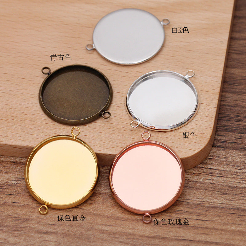 50 Plain Edge Bezel Cup Double Loop Charm Connector 18KGP 8mm 10mm 12mm 14mm 16mm 18mm 20mm 25mm Round Cabochon Blank Base Gemstone Setting