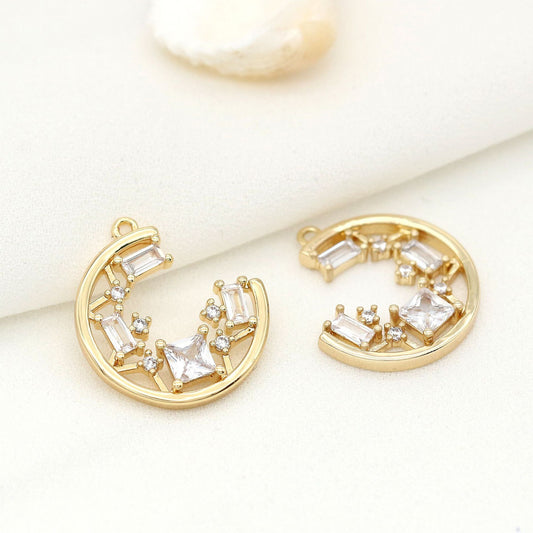 Pendentif à breloque 2 lunes orné de strass 14K GF