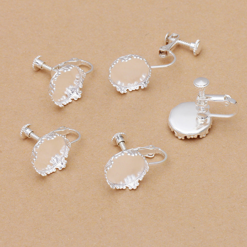 100 Crown Edge Bezel Cup Ear Screw Clip Earrings 18KGP 12mm Round Cabochon Blank Base Gemstone Piece Setting