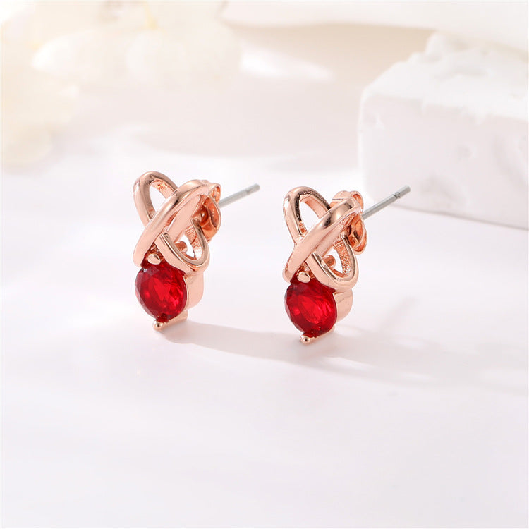 4 boucles d'oreilles à tige en forme de cœur floral, ornées de strass GF 14 carats