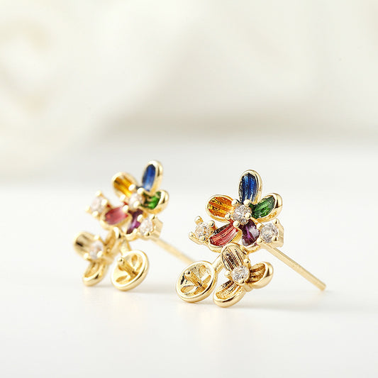 4 Blumen-Ohrstecker, Emaille, Epoxidharz, Strass verziert, 14K GF-Ohrring, halbgebohrte Perle, Rohling