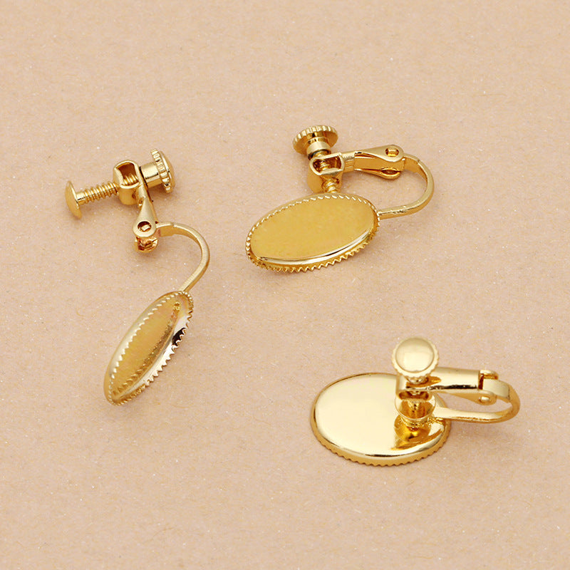 Copie de 100 boucles d'oreilles à bord dentelé, sans perçage, 18KGP, 10x14mm, cabochon ovale, Base vierge, sertissage de pierres précieuses
