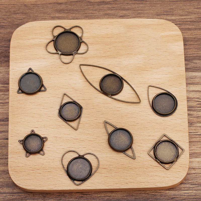 200 Eye Triangle Waterdrop Heart Star Floral Square Charm Pendant 18KGP 10mm 12mm 14mm Round Cabochon Blank Base Gemstone Piece Setting