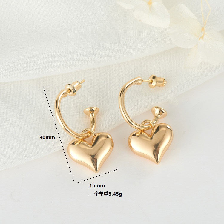 4 Semi Circle Heart Charm Stud Earrings 14K GF Earing