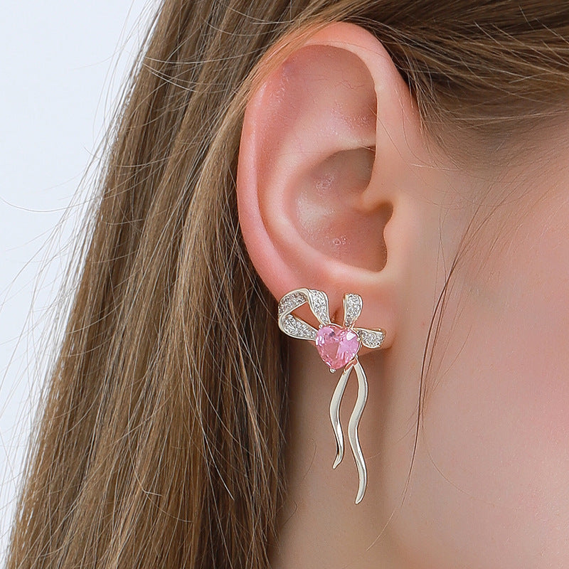 4 Bowknot Stud Earrings 14K GF Rhinestone Embellished Earing