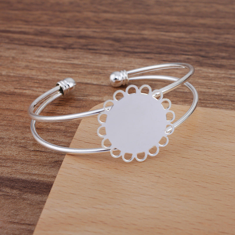 50 bracelet plat à bord festonné à deux rangées, cercle ouvert, 18KGP, cabochon rond de 20mm, Base vierge, réglage de la pièce en pierre précieuse
