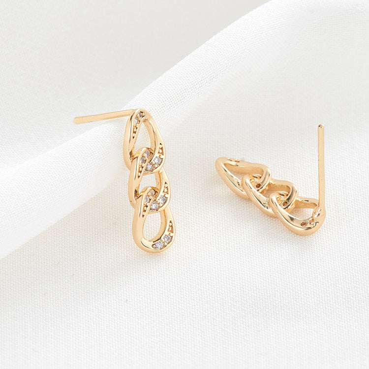 4 boucles d'oreilles à tige en chaîne torsadée incurvée, ornées de strass 14K GF