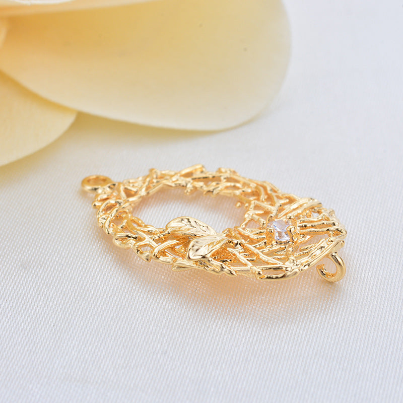 20 connecteurs de charme de cercle de nid ovale creux à double boucle ornés de strass 14K GF