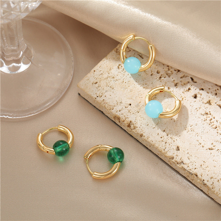 4 boucles d'oreilles créoles en perles d'agate 14K GF