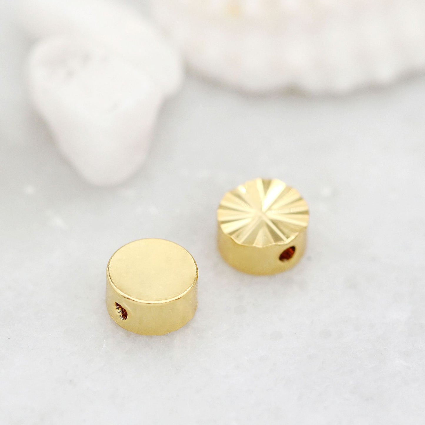 10 winzige facettierte flache Roundelle-Perlenstück 14K GF Kupfer Charm Beadwork Spacer 6mm