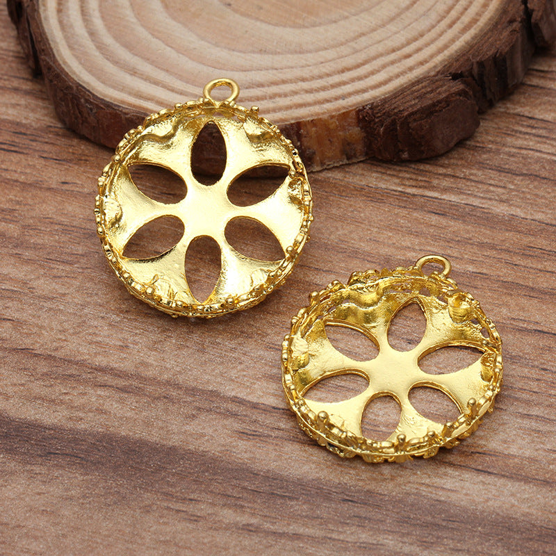 20 filigrane florale Charm-Anhänger, 18 kg, 25 mm, rund, Cabochon, blanke Basis, Edelsteinfassung