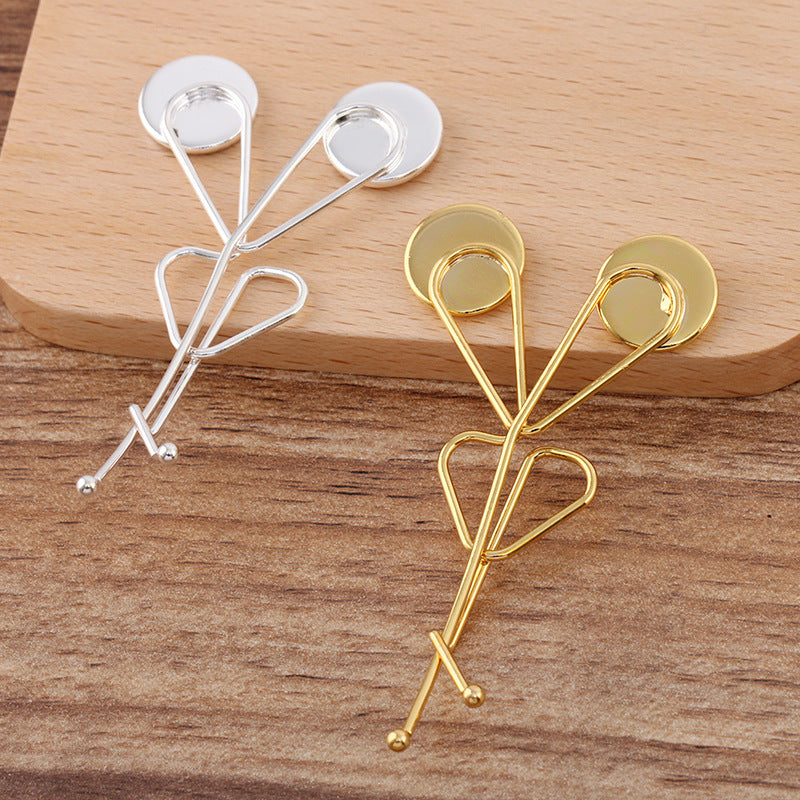 20 Double bord uni lunette coupe fil enveloppé pince à cheveux épingle à cheveux 18KGP 12mm cabochon rond Base vierge réglage de la pièce de pierre précieuse