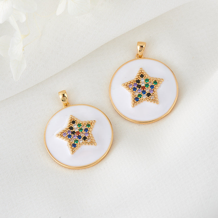 2 Cross Star Charm Pendant Enamel Epoxy 14K GF Rhinestone Embellished