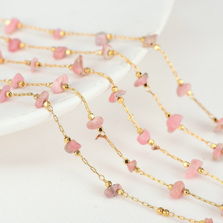 Chaîne de câbles en perles d'améthyste brute de 2 mètres, quartz GF 14K embelli