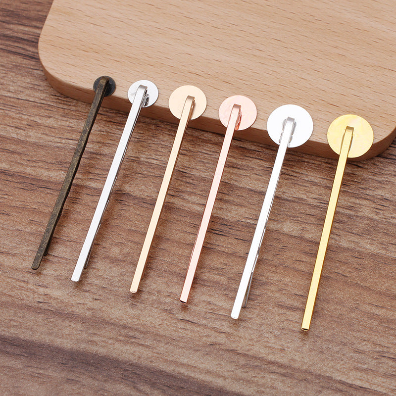 50 Plain Pad Wave Hair Clip Hairpin 18KGP 6mm 8mm 10mm 12mm Round Cabochon Blank Base Gemstone Piece Setting