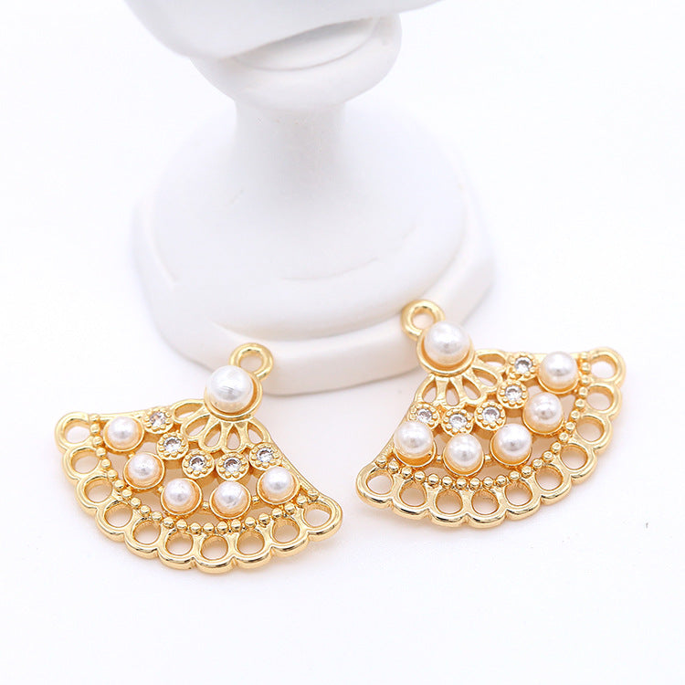 2 connecteurs de charme d'éventail creux à boucles multiples, perles strass embellies 14K GF