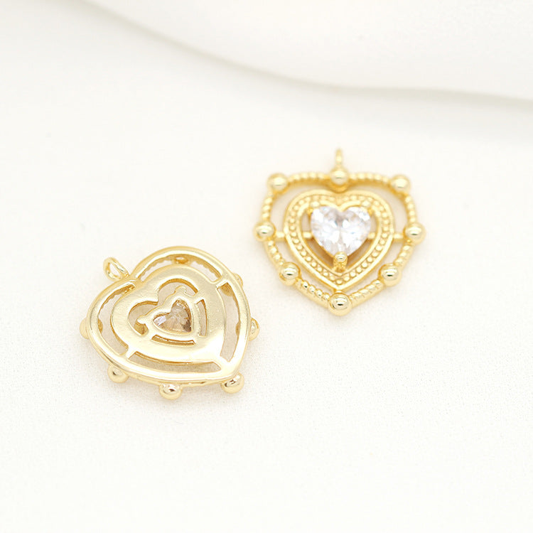 5 pendentif à breloque coeur creux orné de strass 14K GF