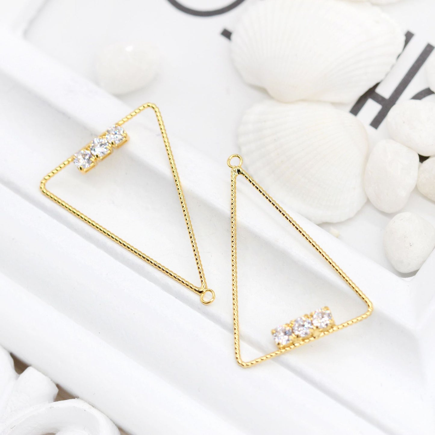 10 Triangle Circle Charm Pendentif Strass Embelli 14K GF