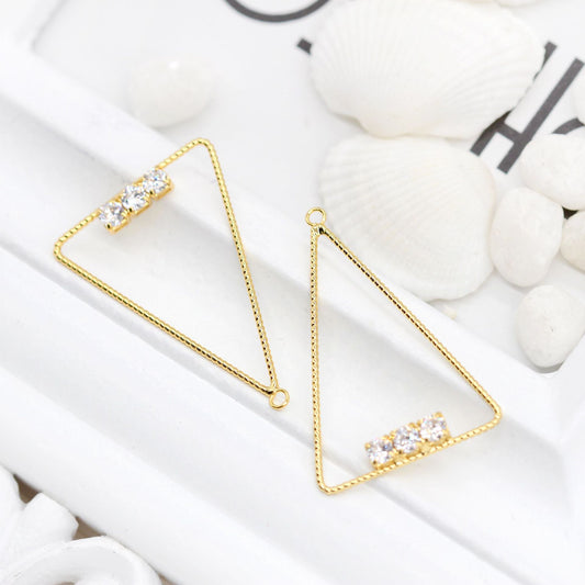 10 Triangle Circle Charm Pendentif Strass Embelli 14K GF