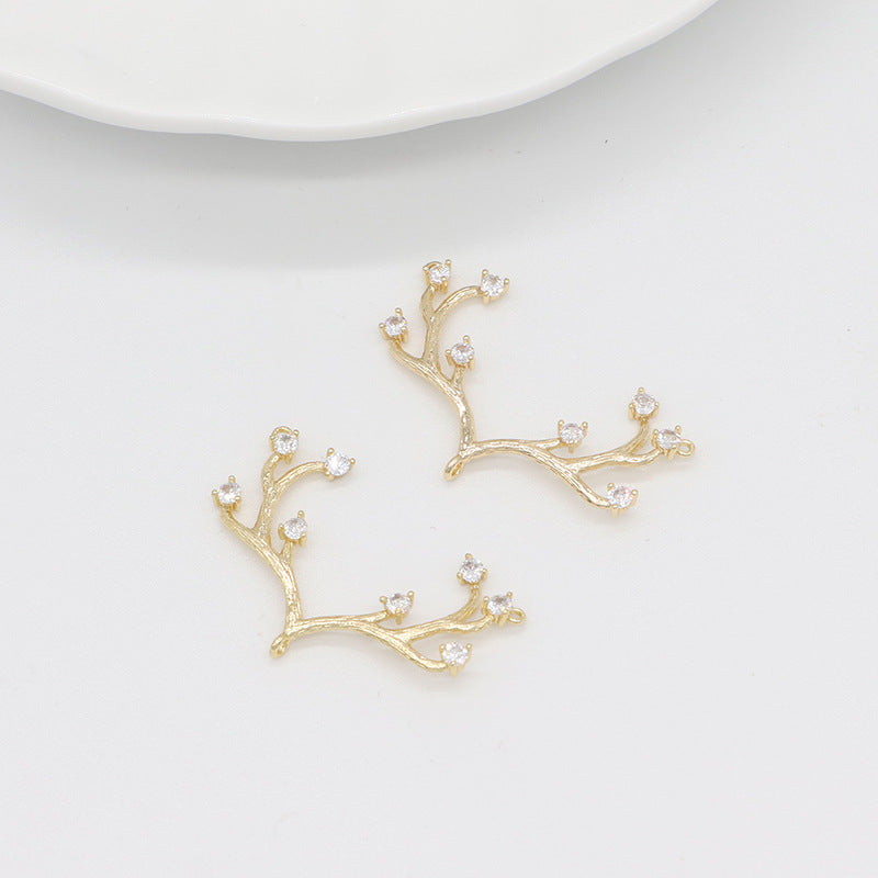 2 pendentifs à breloques en corne de renne à boucles multiples ornés de strass 14K GF