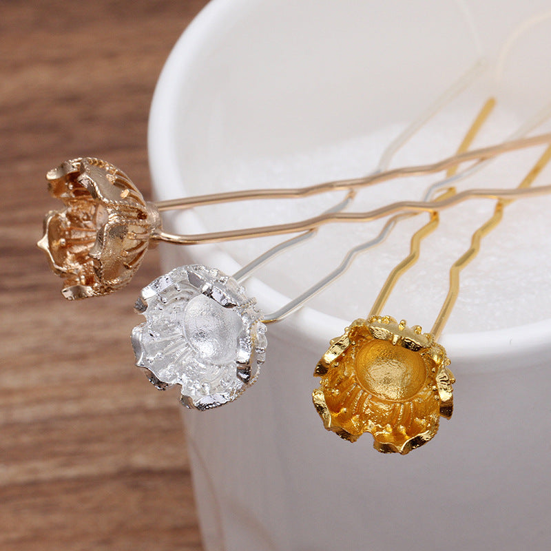 20 Blumen Charm Haargabel Haarnadel 18KGP 12mm Runde nichtporöse Perle Rohling Edelstein Perlen Fassung