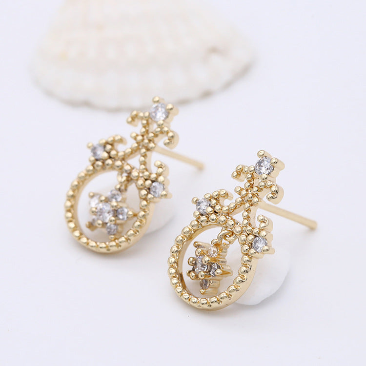 4 boucles d'oreilles à tige en forme d'étoile florale, ornées de strass 14 carats GF