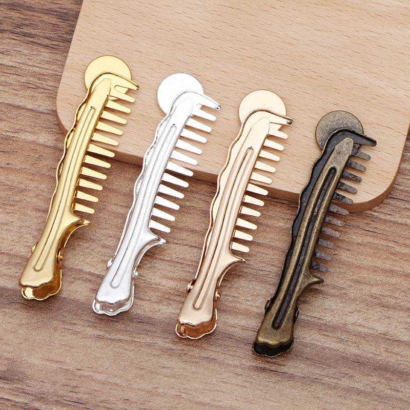 10 peigne à lunette à bord uni, breloque pour cheveux, pince crocodile, épingle à cheveux, 18KGP, cabochon rond de 12mm, Base vierge, réglage de la pièce en pierre précieuse