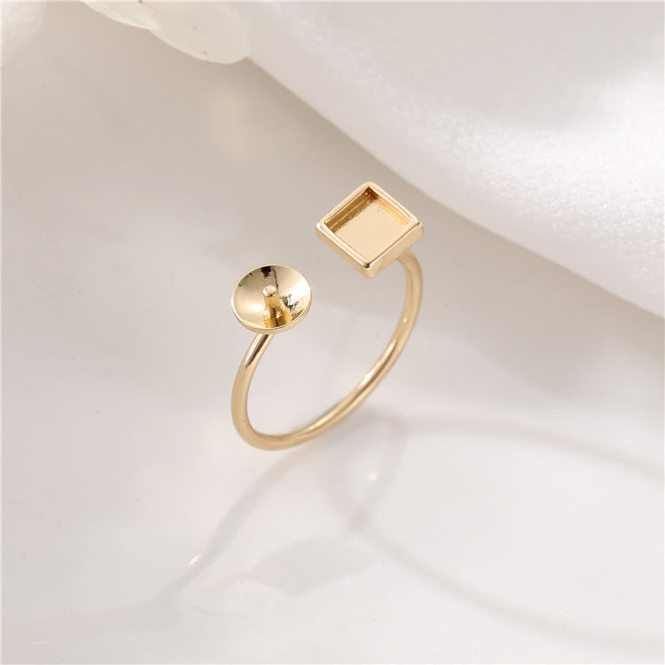 2 bague de déclaration sculptée en cercle ouvert 14K GF perle à moitié percée vierge