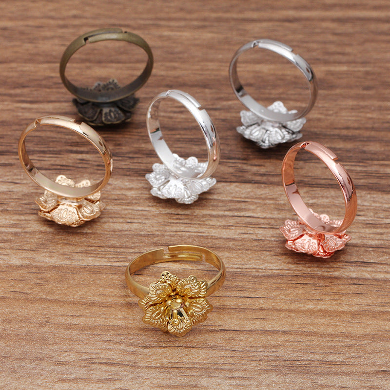 Bague circulaire ouvrante à breloque florale en filigrane, 100, 18KGP, 5mm, ronde, non poreuse, Base vierge, sertissage de pierres précieuses
