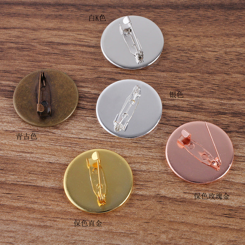 50 broches de sécurité pour tasse de lunette, 18KGP, 20mm, 25mm, cabochon rond, Base vierge, réglage de pièces de pierres précieuses