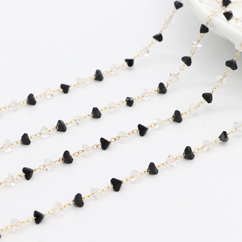 Chaîne de perles de cristal à facettes de 2 mètres, ornée de strass 14K GF