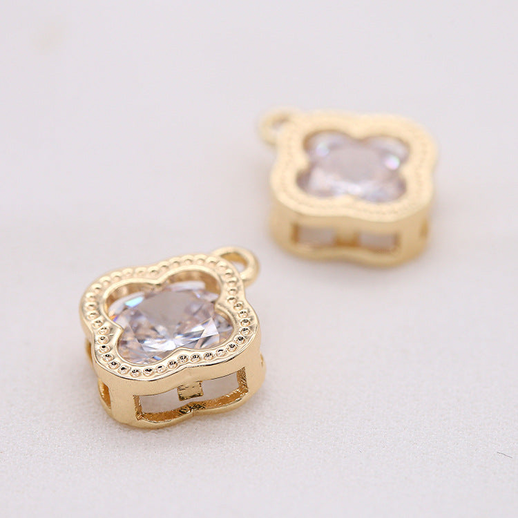 10 Floral Charm Pendant Rhinestone Embellished 14K GF