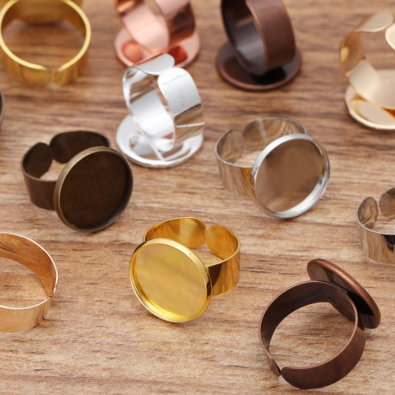 200 Plain Bezel Cup Open Circle Ring 18KGP 16mm 18mm 20mm Round Cabochon Blank Base Gemstone Setting