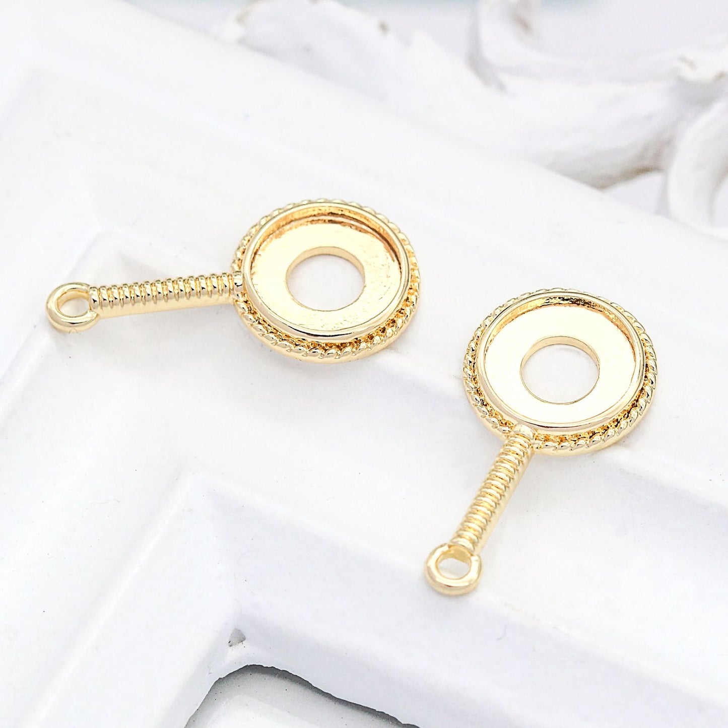 10 pendentif à breloque miroir à main rond, Base vierge, cabochon, réglage de pièce en pierre précieuse 14K GF