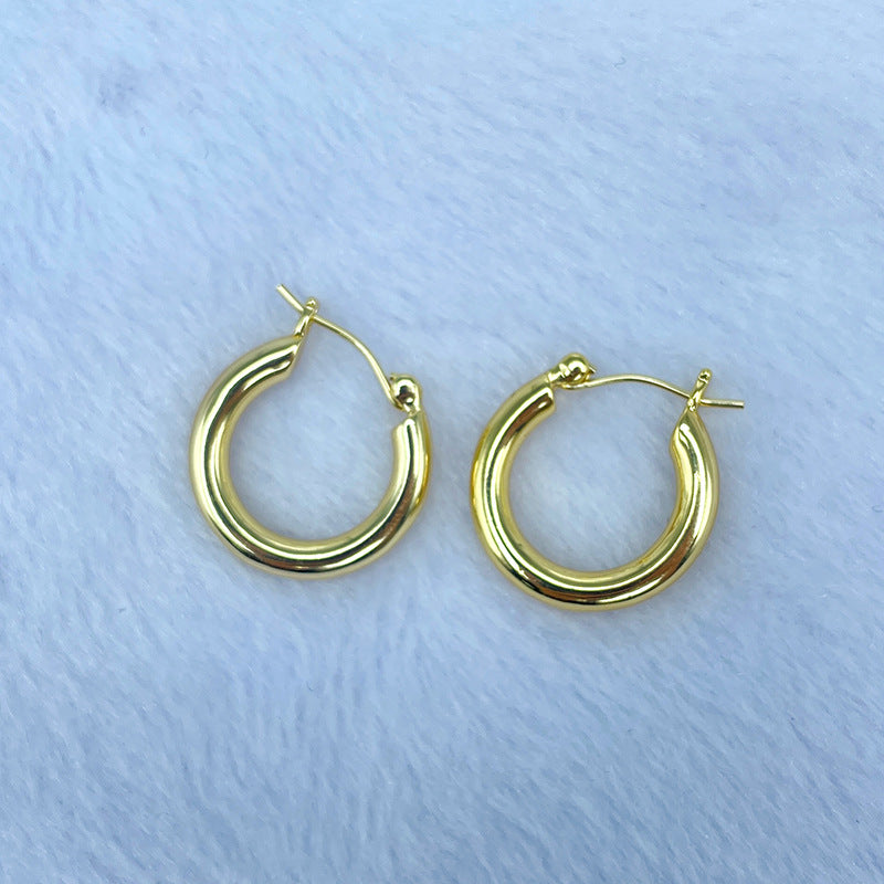 4 boucles d'oreilles créoles rondes brillantes et épaisses 14K GF