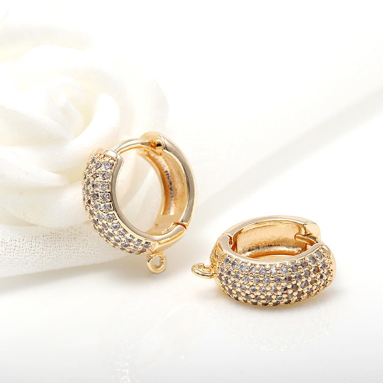 4 Chunky Round Hoop Earrings with Loop Rhinestone Embellished 14K GF Earing