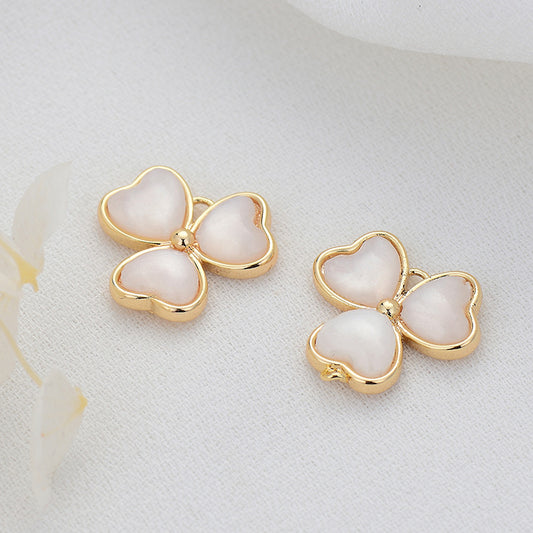 2 dreiblättriges Kleeblatt-Charm-Anhänger mit Muschelverzierung aus 14-karätigem GF