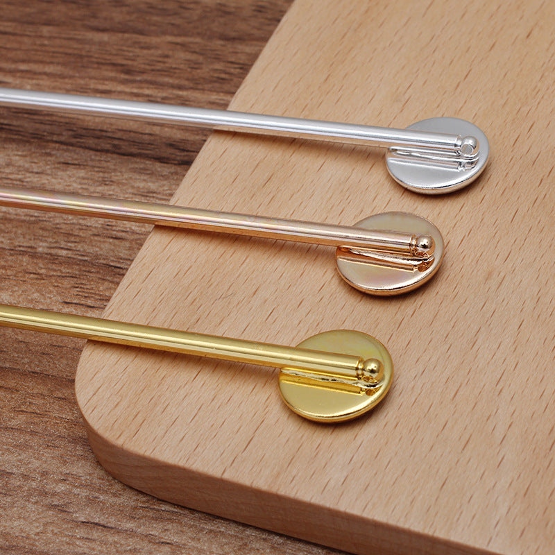 10 Plain Edge Bezel Cup Chinese Stick Hairpin 18KGP 12mm Round Cabochon Blank Base Gemstone Piece Setting