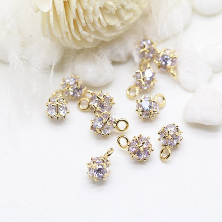 10 pendentifs à breloque boule multi-faces ornés de strass 14K GF