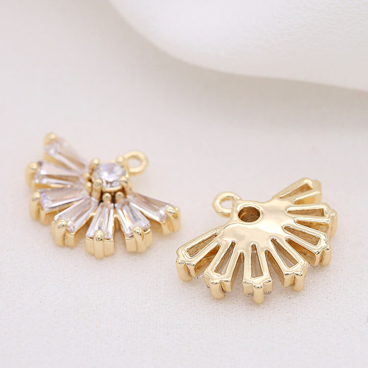 Pendentif à 2 breloques en forme d'éventail orné de strass 14K GF